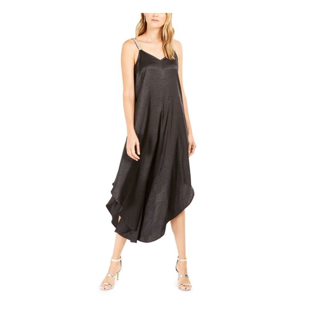 JBS LIMITED Womens Black Animal Print Spaghetti Strap Cocktail Jumpsuit Size: L